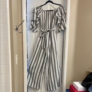 Flying Tomato Black and White Striped Jumpsuit